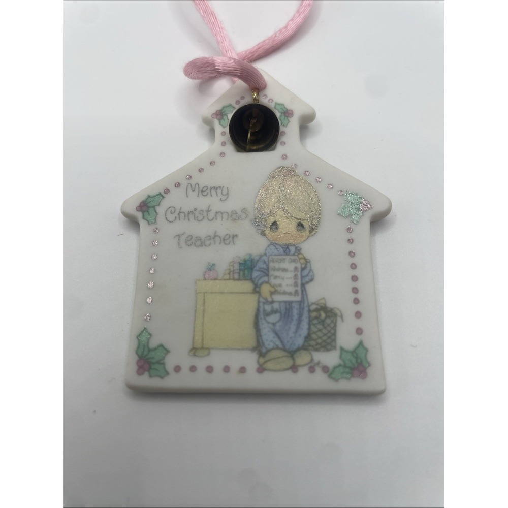 Estate Enesco Precious Moments School House w Metal Bell TO MY TEACHER Christmas